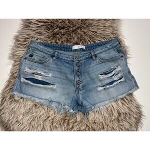 Kancan women’s button zipper distressed blue jeans shorts